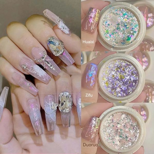 Acrylpulver Flüssigkeiten 3PCS Nail Art Pailletten Ultradünner großer Nagellack Schmuck Aurora Farbverlauf Verzierung Süßigkeiten Helle Farbdekoration 231121