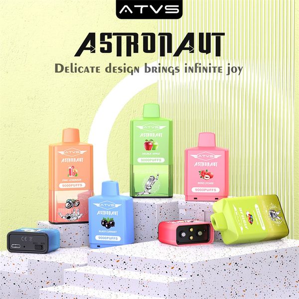 Original atvs astronauta 9000 baforadas descartáveis e cigarro destacável vape pod malha bobina 15ml dispositivo ajustável de fluxo de ar