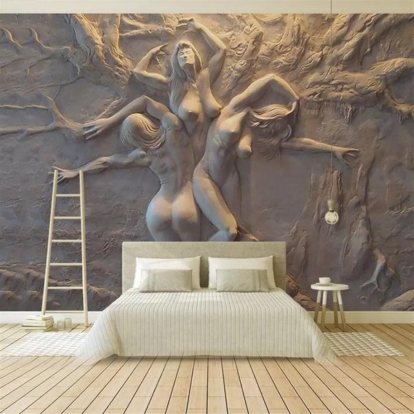 Papel de parede personalizado European 3D estereoscópico em relevo Abstract Beauty Body Art Background Pintura de parede sala de estar quarto mural321f