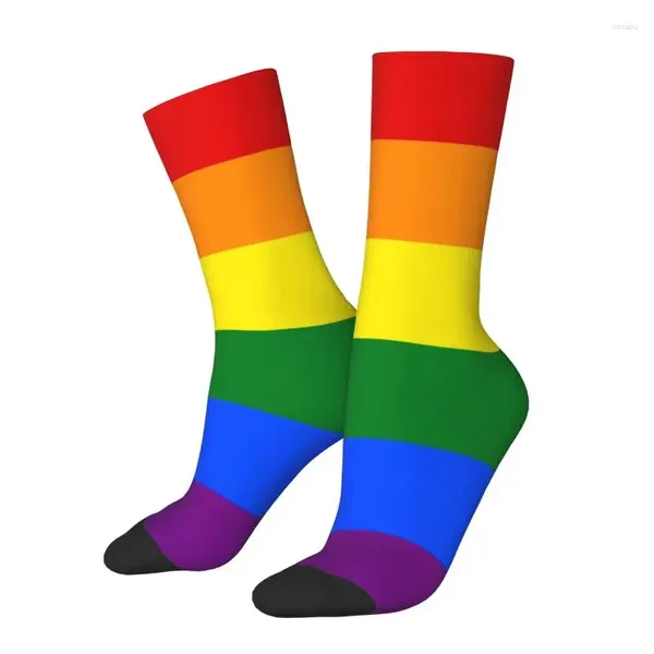 Meias masculinas divertidas para homens, orgulho gay, lgbtq, arco-íris, bandeira, vestido unissex, respirável, quente, impressão 3d, lgbtq, tripulação lésbica