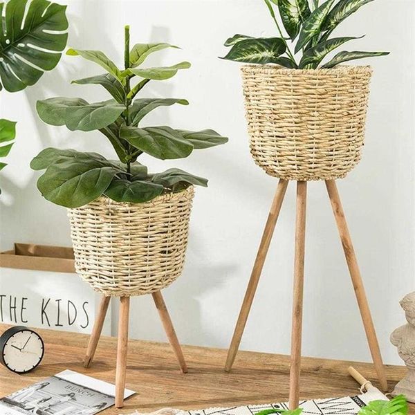 Decoração de jardim vaso de piso planta suporte de vime vaso de flores titular exibição vaso rack decoração rústica vaso de plantas suprimentos de jardim t202q