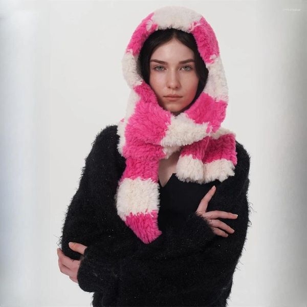 Sciarpe Inverno Sciarpa a righe colorate addensata calda lana d'agnello lavorata a maglia all'aperto lungo peluche morbido scialle Y2k regali di Natale Hijab