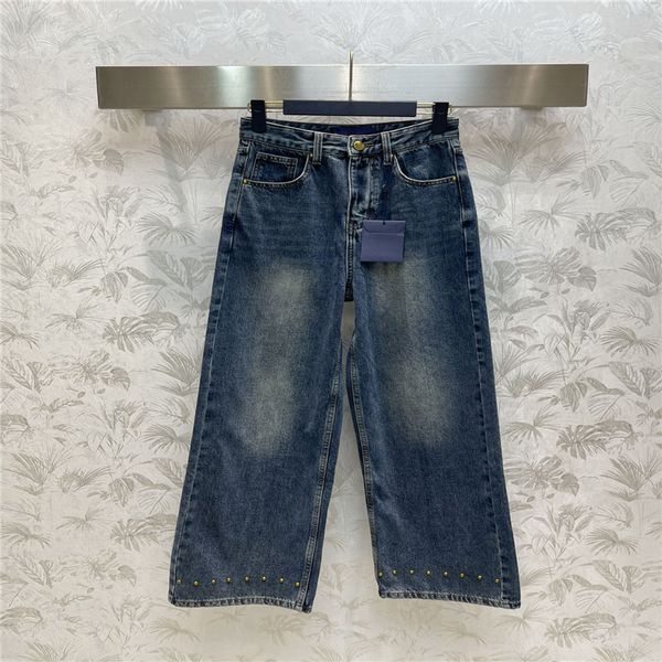 24ss fw mulheres designer jeans calças com letras bordadas meninas algodão vintage high end milan pista marca cowboy casual outwear preto denim longo calças retas