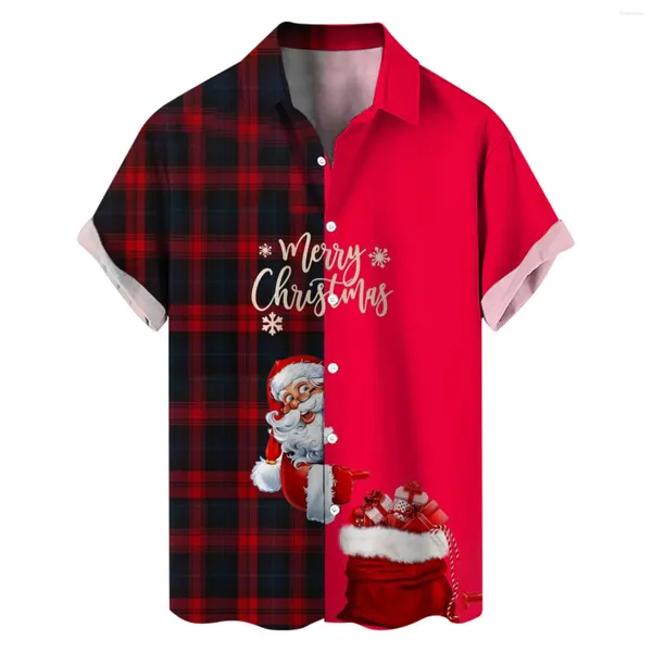Camicie casual da uomo Camicette natalizie scozzesi Navidad Camicia divertente Top a tema cartoni animati Camicie stampate a maniche corte con scollo a bavero