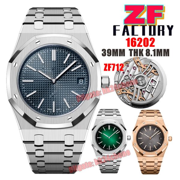 ZF Fabrika Saatleri 16202 39mm THK 8.1mm Jumbo Ekstra 50. Yıldönümü Cal.7121 ZF7121 Otomatik Erkekler İzle Mavi Dial Paslanmaz Çelik Bilezik Bents Bilek Swatches