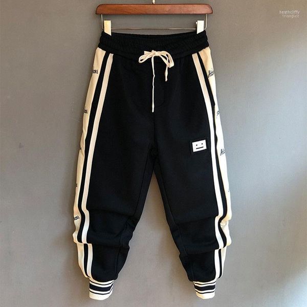 Calça masculina moda coreana impressa hip hop elástica cintura homens sorriso joggers streetwear harém roupas de altura do tornozelo