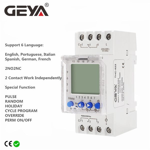 Timers Geya THC-822 Programável Conversa Programação 2Cannel Contatos Chave Digital Switch com bateria 16A 220V 110V 230422