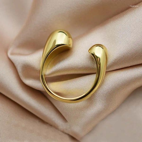 Кольца кластера Renya, Нержавеющая сталь, Нерегулярное открытое кольцо, настоящее позолоченное металлическое регулируемое модное женское каплевидное гладкое кольцо