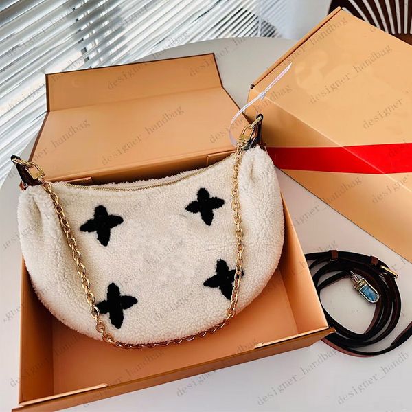 Yüksek Kaliteli Tasarımcı Kadınlar Ay Yerin Kürklü Teddy Omuz Çantası Bumbag Lüks Cüzdan Serseri Çantası Fanny Pack Beyaz Kemer Çantası Erkekler Crossbody Cutse