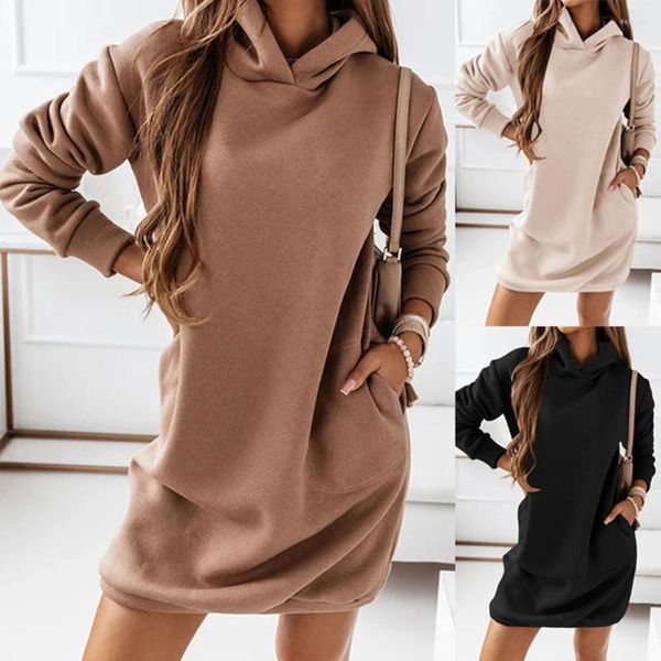 Hoodies femininos 2023 outono feminino solto longo hoodie casual sólido velo moletom plus size vestido quente kleid streetwear