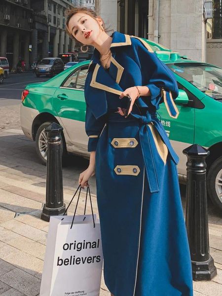 Trench da donna Cappotto di colore a contrasto super bello per la primavera-autunno 2023 stile francese retrò lungo