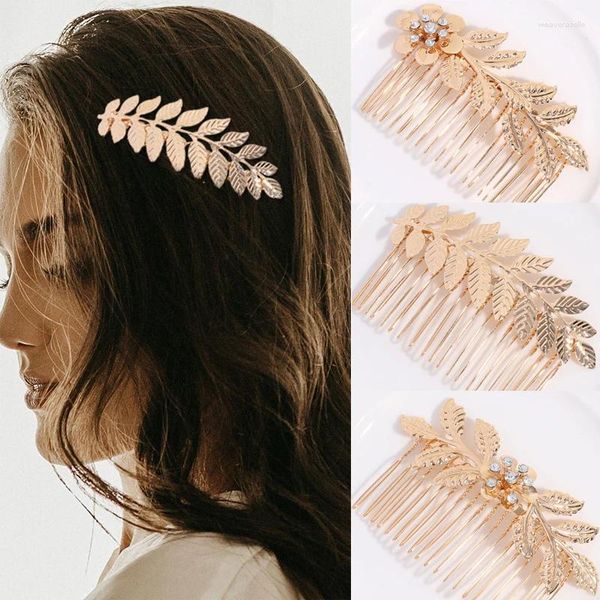 Haarspangen Goldfarbe Metall Blatt Clip Mädchen Haarnadel Haarspange Blumen Strass Kamm Haarnadeln für Frauen Accessoires Schmuck