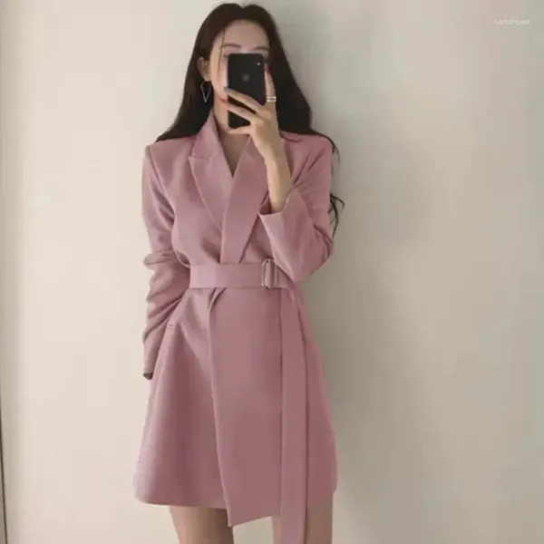 Ternos femininos blazers jaqueta rosa vestido fino trench coat longo sobretudo sobre ofertas casacos femininos e jaquetas venda roupas de exterior