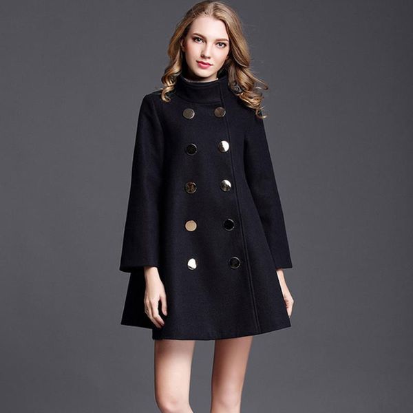 Mescole di lana da donna Cappotto da donna Donne a doppio petto di lana nera Capo inverno Miscela calda miscela elegante Over -Coat 2023 Arrivo