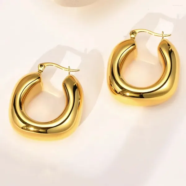 Brincos de argola fashion redondo tubo robusto para mulheres banhado a ouro aço inoxidável argolas fivela de orelha joias de festa leve