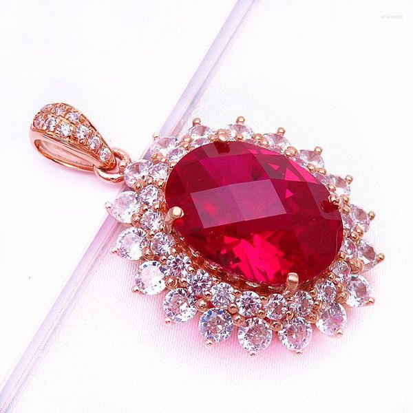 Zincirler 585 Mor Altın Kaplama 14K Gül Ruby Kolye Kristal Yansıtıcı Parlak Kolye Lüks Romantik Bayanlar Takı