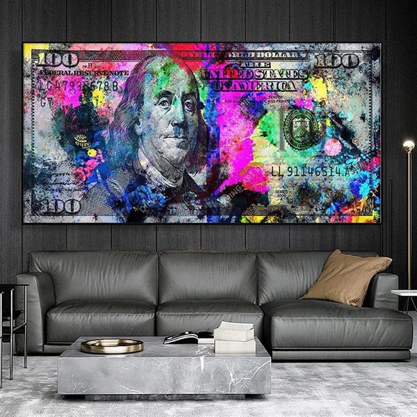 Dollari americani Graffiti Art Canvas Painting Modern Popular Burning Money Wall Art Poster e stampa immagine per la decorazione della parete di casa251j