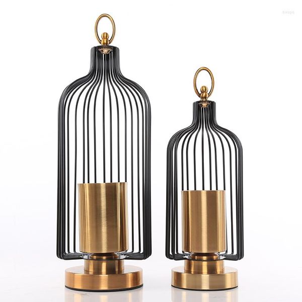 Titulares de velas grandes portador estético vidro transparente metal preto base de capa de pássaro de tabela mariage decoração