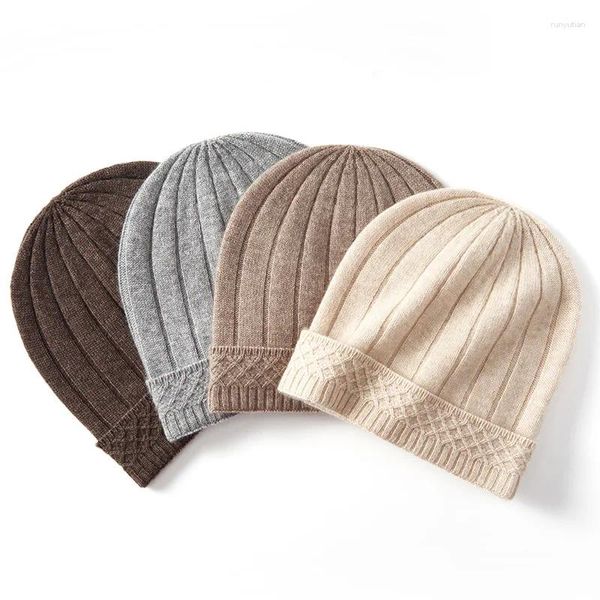 Berets outono inverno unisex chapéu de malha mulheres quentes real cashmere gorro bonnet adultos cor sólida lã crânios com capuz presente de luxo jbn29