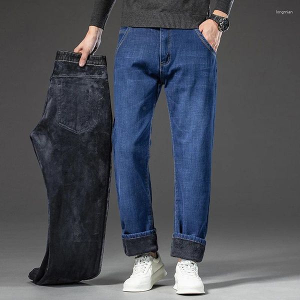 Jeans da uomo di grandi dimensioni 28-42 44 46 addensato denim caldo inverno uomo pantaloni in pile regolari pantaloni elasticizzati in velluto morbido moda Dropship