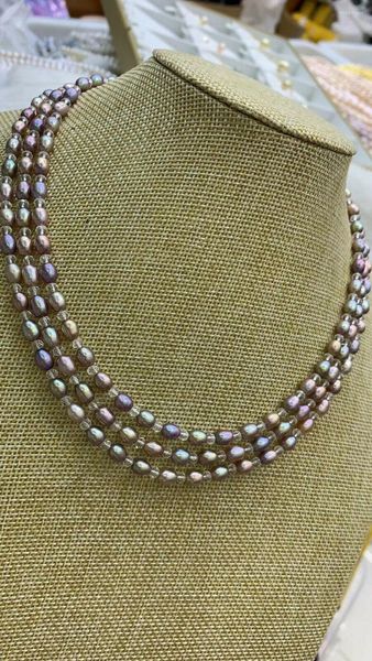 Цепи Тройные пряди 4-5 мм южного моря-барокко лавандовое жемчужное ожерелье 18 