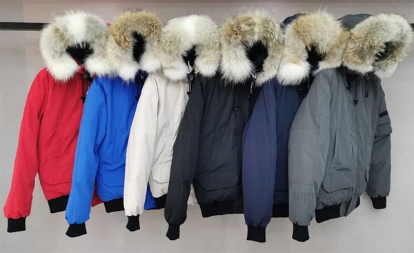 Designer jaqueta canadense inverno homens mulheres ganso real lobo pele com capuz bomber bolsos com zíper moda parka canadá casaco quente c20210701il