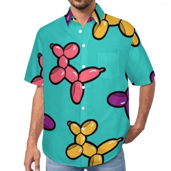 Camisas casuais masculinas balão animal camisa colorida cães impressão praia solta verão blusas estéticas manga curta roupas de grandes dimensões personalizadas