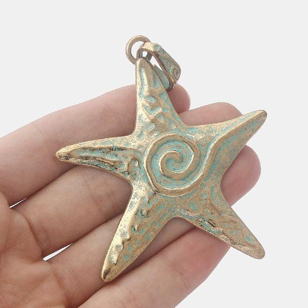 Colares pendentes Verdigris Patinagold grande estrela do mar de vórtice espiral Pingentes para colares, fazendo jóias achados 70x67mmPenda