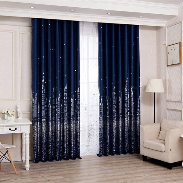 Castelo de estrela do desenho animado de cortina Blackout Blackout escuro para garotos Bedroom Poliéster Crianças modernas Drapes de janela WP230E