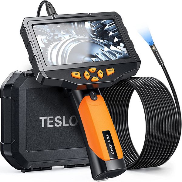 Plumb Fittings Teslong 5 -дюймовые инспекционные камеры IPS Dual Lens Borescope Endoscope с 7 светодиодами 5000 мАч. Фонарик 32 ГБ 230422