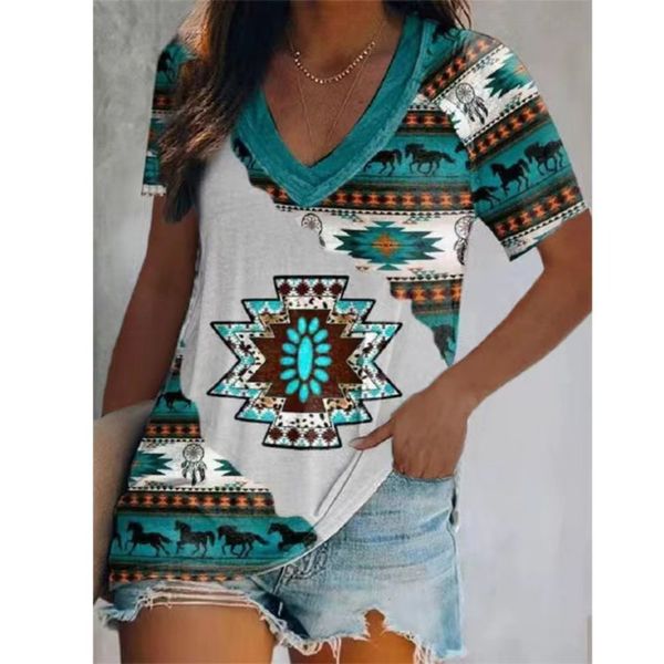 Camiseta feminina de camiseta vintage impressão tribal harajuku roupas em videira em vinglos de tamanho curto camisetas de manga curta feminino blusa de pulôver xadrez feminino 230422