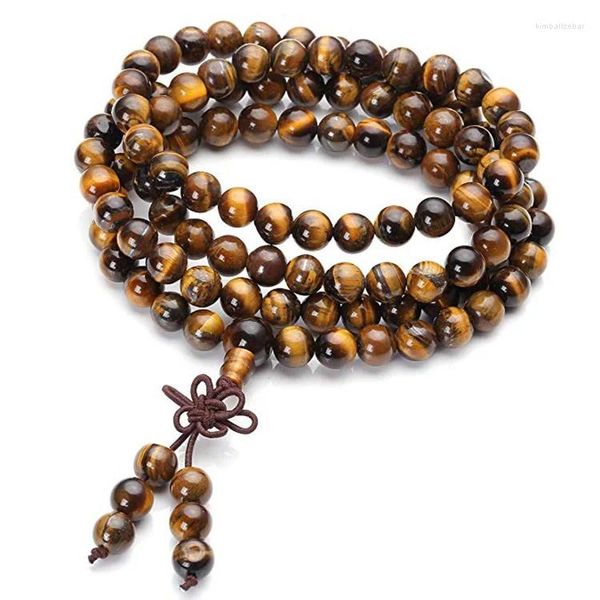 Bracciale con perline curative Reiki, occhio di tigre naturale, 108 perline, pietre preziose, collana tibetana, braccialetti avvolgenti Mala di preghiera