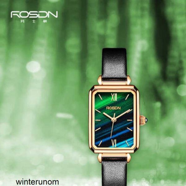 Rosdn Coppia Orologi Rosdn Orologio da donna Temperamento di lusso leggero Piccola piazza del mercato Piastra al quarzo Impermeabile Cielo stellato Cintura per orologio Piastra verde HBFD