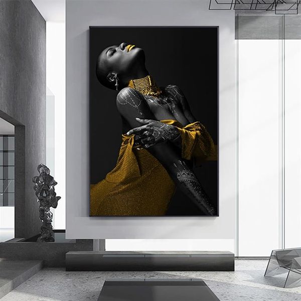 Mulher negra arte fotos impressão em tela cartazes sexy africano mulher arte da parede escandinavo pintura a óleo para sala de estar Decoration274g