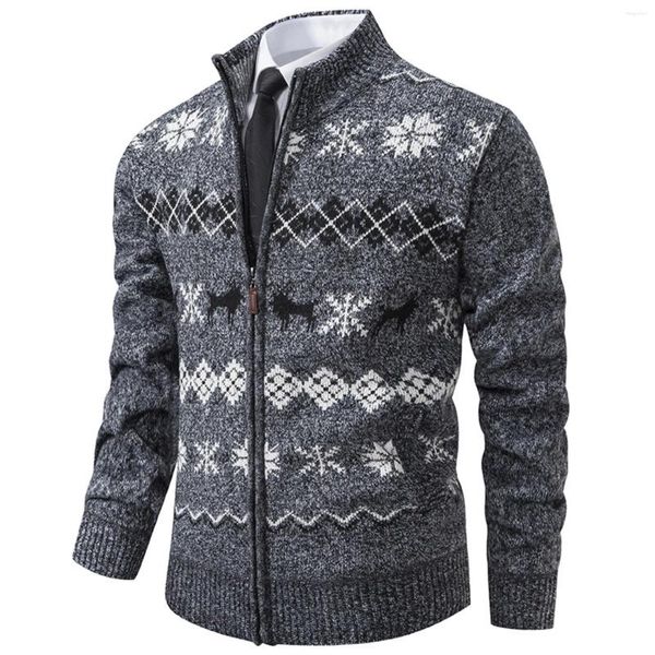 Maglioni da uomo Giacca maglione invernale Manica lunga Collo alto spesso Stampa a quadri Natale Caldo cardigan lavorato a maglia Giacche Cappotto di maglieria sottile