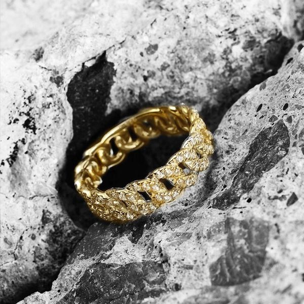 Anello a catena a forma di serpente con diamanti pieni hip-hop per donne semplici da uomo con tendenza a diamanti per anello di coda per coppia di moda con senso avanzato da uomo