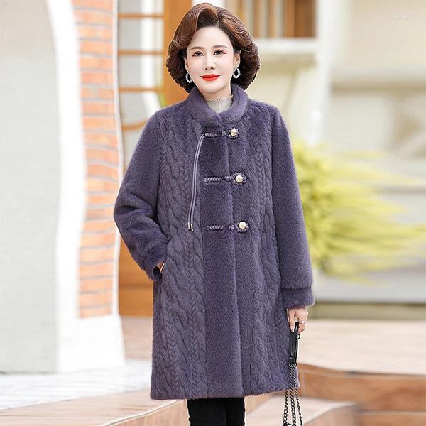 Pelliccia da donna invernale imitazione cappotto di visone blu addensare parka da donna moda sciolto caldo lungo soprabito femminile finto