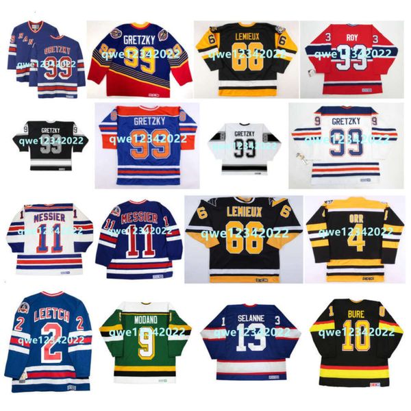 99 Wayne Gretzky Maglia da hockey CCM Throwback 66 Lemieux Rangers 11 Mark Messier 33 Patrick Roy 2 Brian Leetch 9 Mike Modano 10 Pavel Bure 13 rara