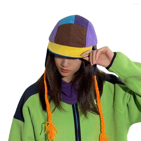 Береты Модные женские и мужские флисовые зимние шапки-бомберы в стиле пэчворк с ушами, бейсболка с тесьмой, дизайнерские шапки-трапперы для женщин