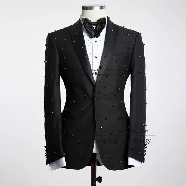 Ternos masculinos com contas elegantes, conjunto de 2 peças, noivo, casamento, jantar, baile, blazers, luxo, strass, terno masculino completo