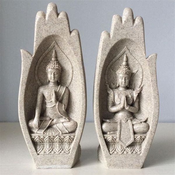 2pcs El Sculptures Buddha heykel figürin Tathagata Hindistan Yoga Ev Dekorasyon Aksesuarları Süsler Damla T200331337Q