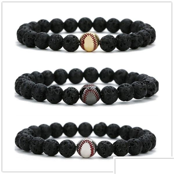 Mis de 8 mm de lava preta de lava sier dourado colorido de beisebol braclets de Óleo essencial para homens para homens jóias gota de joalheria deline dhdcd