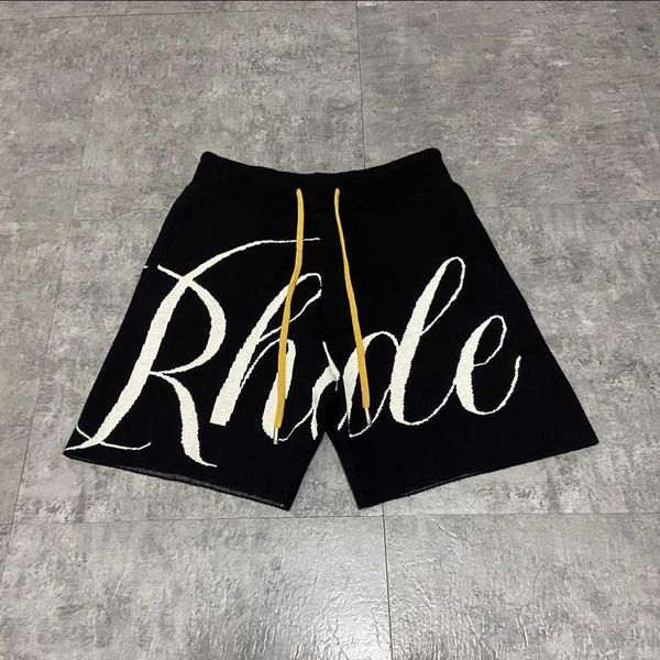 Abbigliamento firmato Rhude American High Street Pocket Lettera in rilievo Lavorato a maglia con coulisse Capris Pantaloncini casual larghi da donna per uomo Coppie Joggers Abbigliamento sportivo