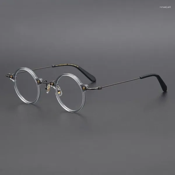 Óculos de sol quadros marca designer redondo lente acetato titânio óculos quadro homens mulheres óculos artesanais de alta qualidade super luz óculos