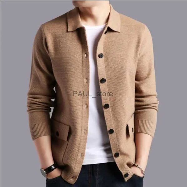 Suéter masculino novo suéter masculino cardigan cor sólida outono de alta qualidade negócios casual slim fit botão bolso moda masculina camisas de malha S-3XLL231122