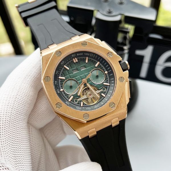 Orologio meccanico automatico da uomo di lusso, codice di temporizzazione, tourbillon, cassa in acciaio di precisione 316, quadrante da 42 mm, luce notturna super potente, cinturino in caucciù AAA