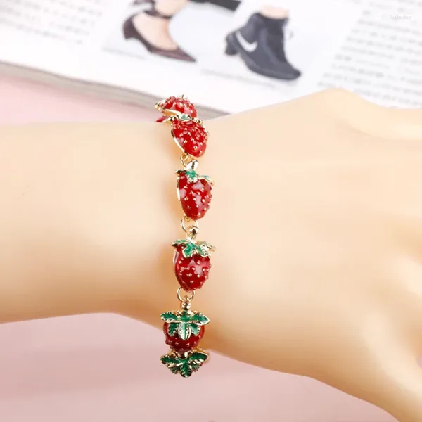 Braccialetti con ciondoli Bracciale con fiori di fragola rossa Braccialetti con smalto Frutta Donne Ragazze Carini dolci unisex Regali di gioielli per feste di moda