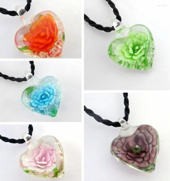 Anhänger Halsketten Großhandel 5 stücke Handgemachte Murano Lampwork Glas Bunte Herz Blume Fit Halskette Schmuck Geschenke LL12