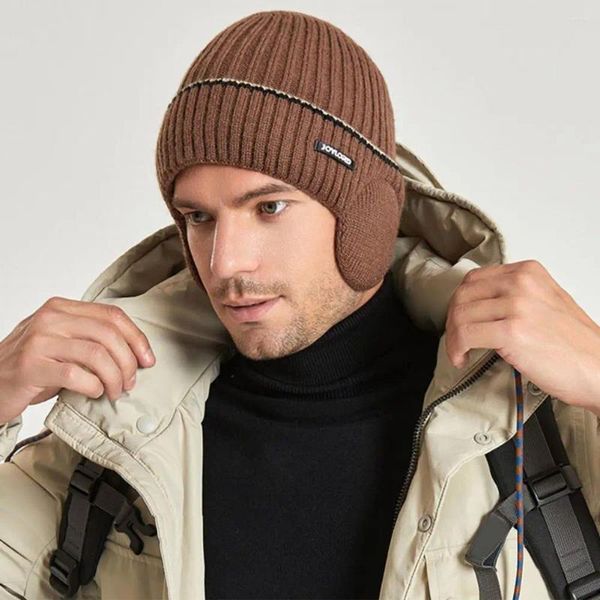 Baskenmütze, Wettermütze, Wintermütze für Damen und Herren, verdickte Strickwolle mit geripptem Fleece-Futter, Ohrenklappen, stilvoll, Unisex