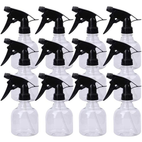 Equipamentos de rega 12 pacote 8 oz frasco de spray de plástico vazio com pulverizadores de gatilho preto - pulverizador de cabeça ajustável de fino para fluxo